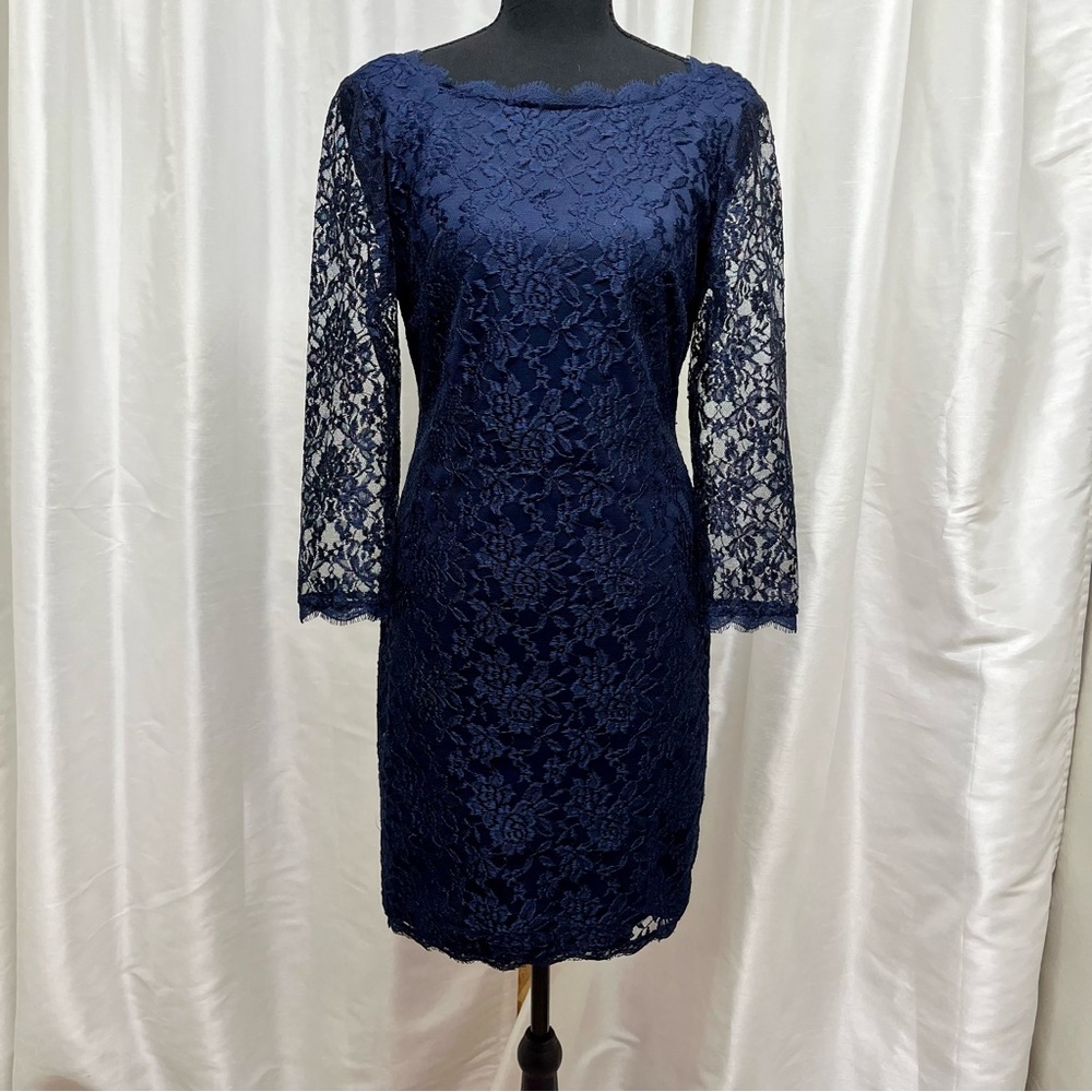 Simply Liliana Navy Floral Lace Dress Zip back Size 8